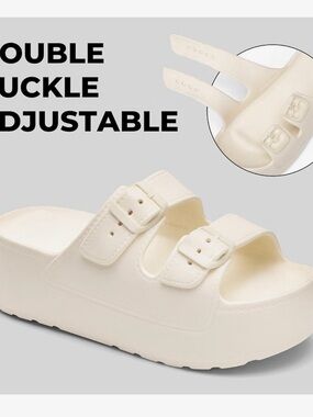 Women’s Double-Buckle Slide Sandal in Cream